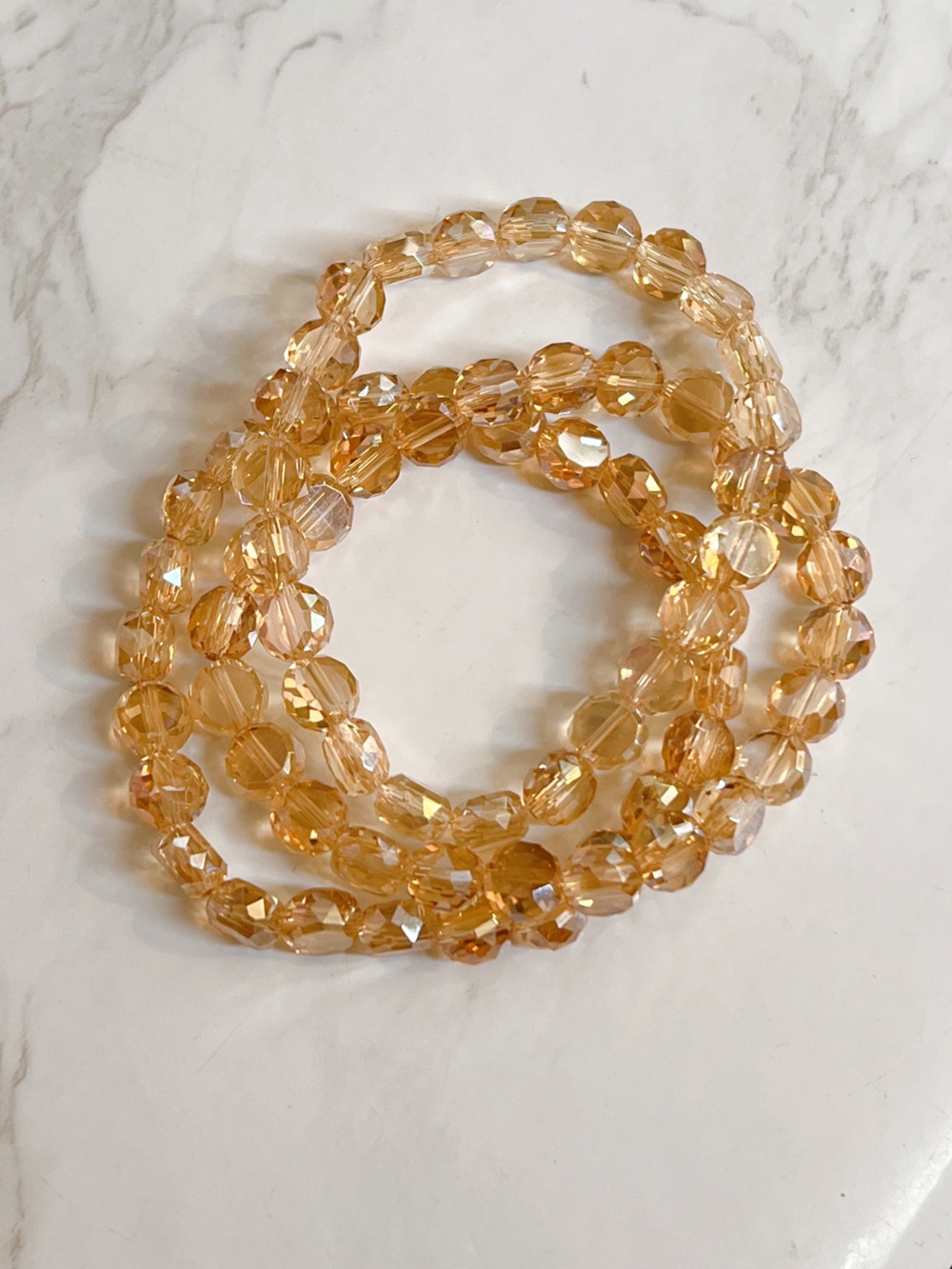 Real crystal 3 stretch bracelet set 6” to 6.5” gokden beige